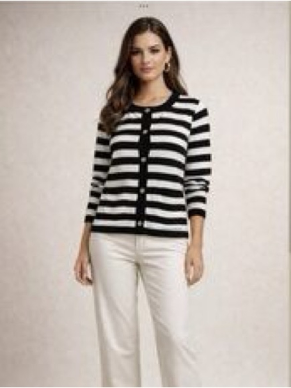 LOFT Black, White & Green Striped Cardigan